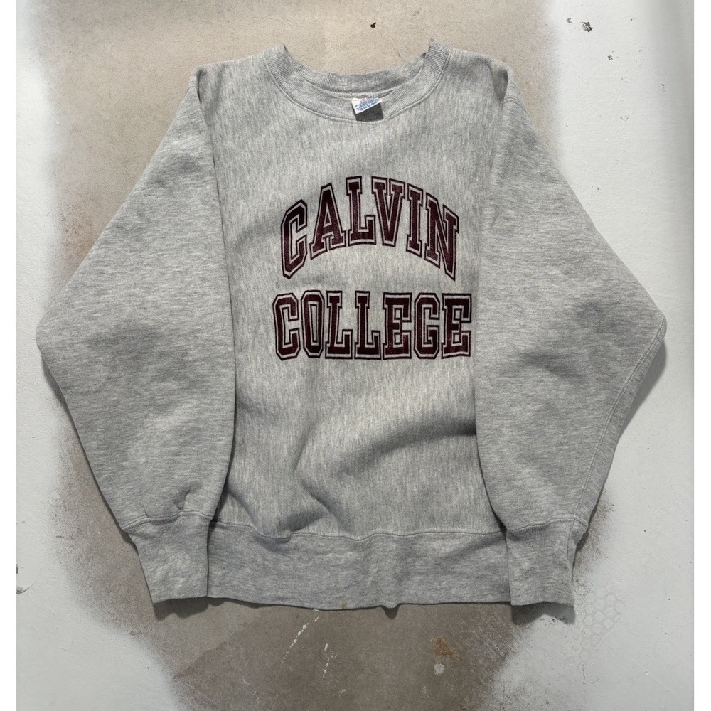 vintage 80s calvin college champion reverse weave grey sweatshirt small